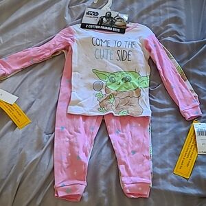 4 Piece Cotton Pajama Set, Baby Yoda, Pink and Green, 2T